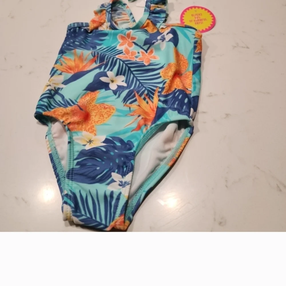 :The Children’s Place Girls Tropical One Piece Swimsuit with Matching Headband